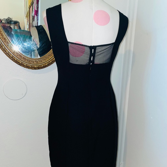 Mevisto Vintage Classic Little Black Dress Square Neckline Sleeveless Mesh Back - Picture 4 of 7